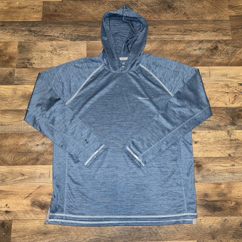 Fish Hippie Co Shirt Mens M Blue Camo Hoodie Long Sleeve Performance Fishing